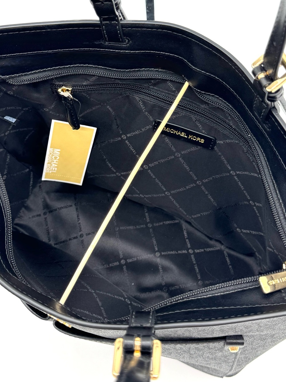 Michael Kors Jet Set Medium Pocket Tote Bag Black Multi - Picture 9 of 10